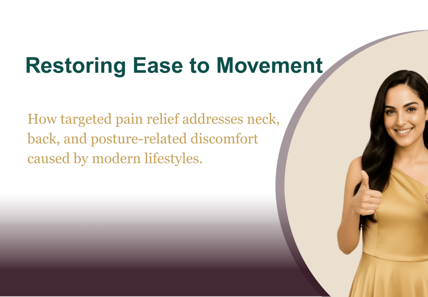 Woman smiling with thumbs up representing relief from neck and back pain, illustrating how Akshobh Veda Pain Relief Roll On supports spine mobility and modern body pain relief naturally
